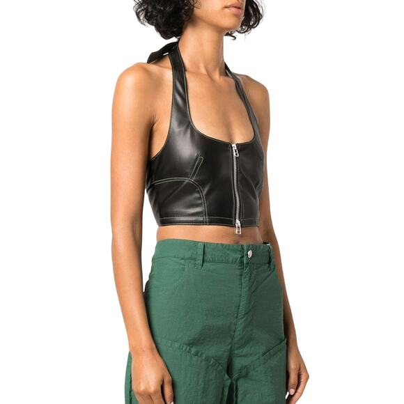 NWOT Eckhaus Latta Black Switch Halterneck Zip Top Tonal Stitch Scoop Neck Med - Picture 1 of 12
